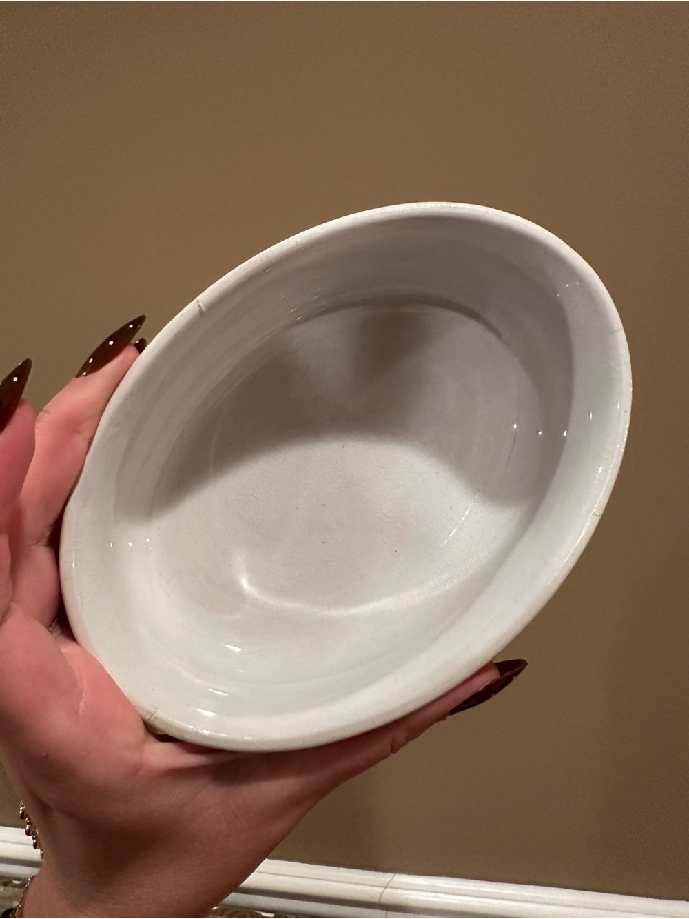 Anthony Shaw & Son White Opaque Stone China Butter Serving Dish with Gold Trim - Picture 9 of 9